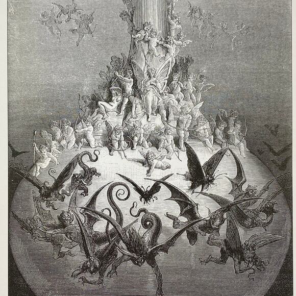 Dore, Works of Rabelais, Devil Leaves, Divine Bottle, Print, ~ 240707-WH 292 - Picture 3 of 4